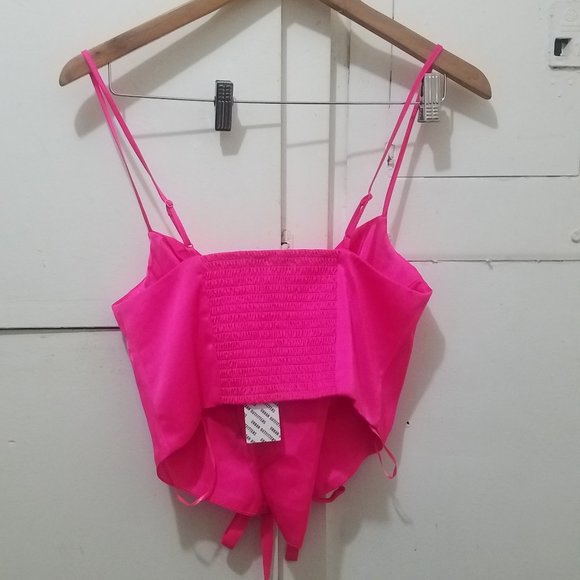 NWT Silence + Noise Mimi Cowl Neck Halter Barbie Hot Pink Top - Picture 7 of 8